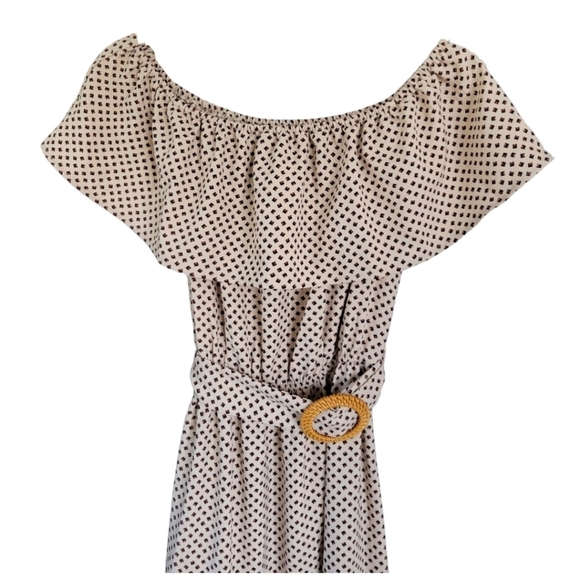 EPISODE Woman's Small Off the Shoulder Boho Tiered Flowy Midi Dress Beige - Picture 8 of 13